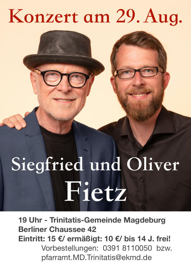 Plakat zum Konzert mit Siegfried und Oliver Fietz am 29. August 2026